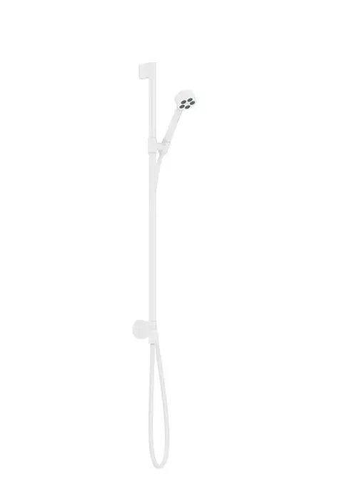 Weißes Brauseset mit Handbrause und Wandanschluss von AXOR. Das Set ist minimalistisch gestaltet und eignet sich für moderne Badezimmeranwendungen.